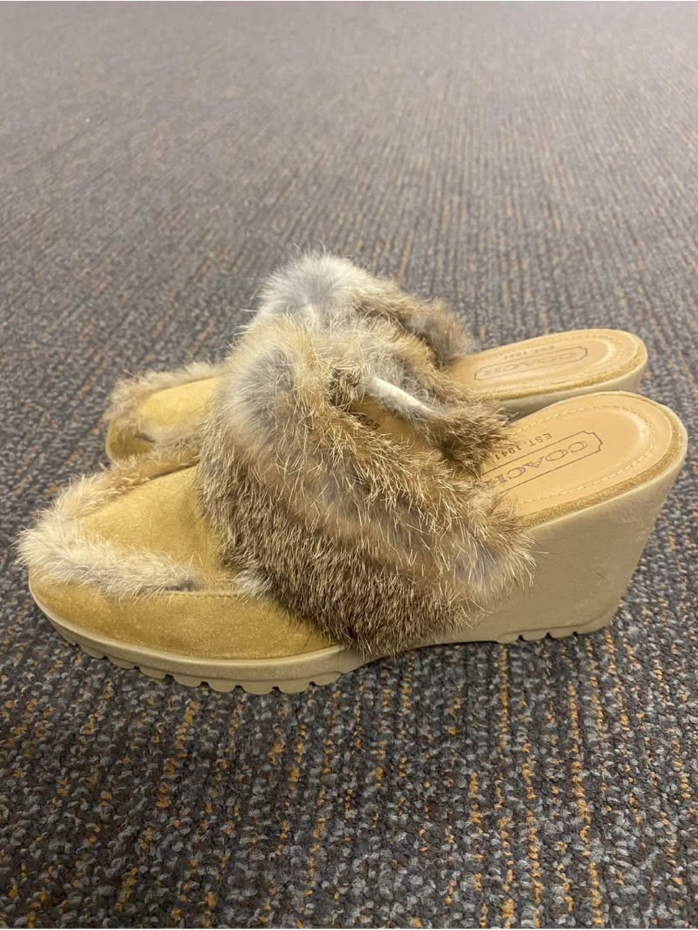 Y2K Vintage Coach Suede Mules with Brown Fur Trim 7.5